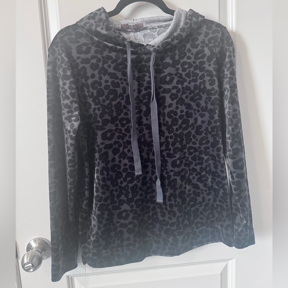 LOFT Gray and Black Patterned Hoodie-Size XS